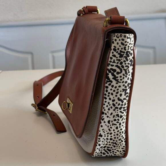 FOSSIL MEMOIR LEATHER & CALF HAIR SLIM SMALL TURNLOCK CROSSBODY PURSE - Picture 3 of 15